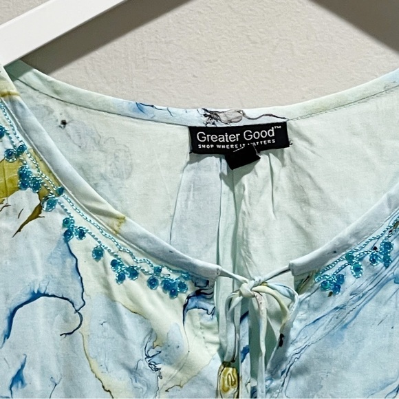 THE GREATER GOOD Women’s Blue Marble SEASHORE BREEZE Flutter Sleeve Tunic Top 1X - Picture 4 of 8